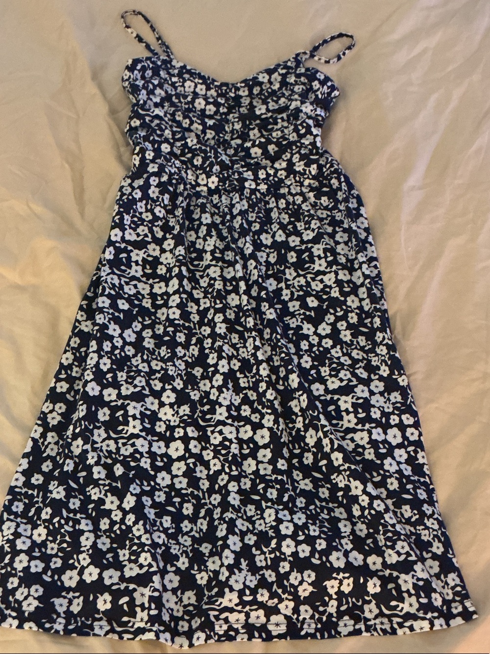 Navy Blue Floral Sundress with Spaghetti Straps